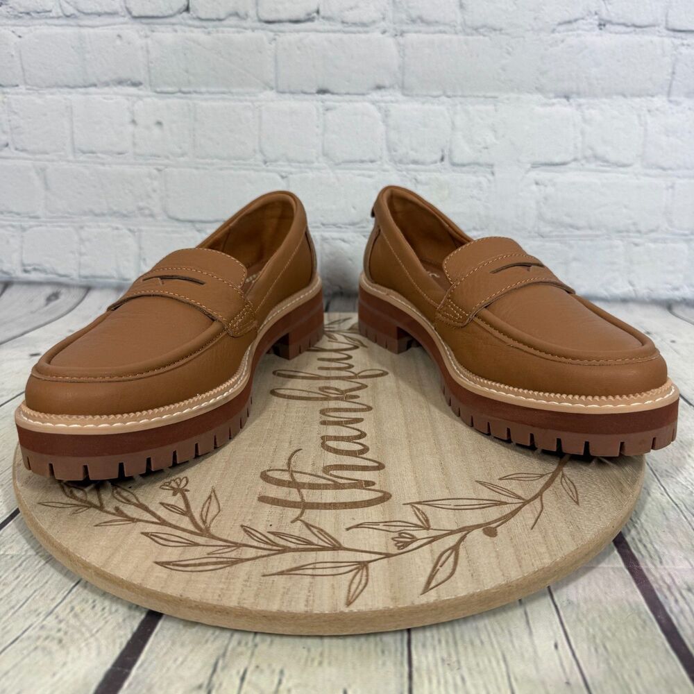 Toms Platform Loafers Women Size 6 Tan Camel Slip On Preppy Minimalist Shoes - Picture 3 of 10